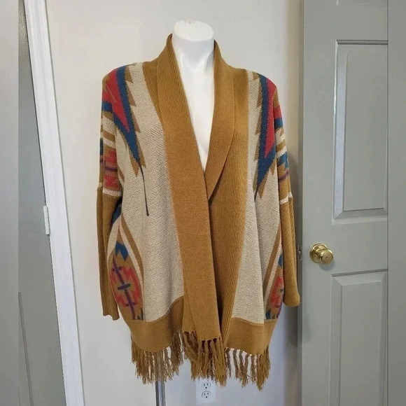 Urban Outfitters Ecote Aztec Open Front Fringe Details Sweater Cardigan(S) - Picture 1 of 12